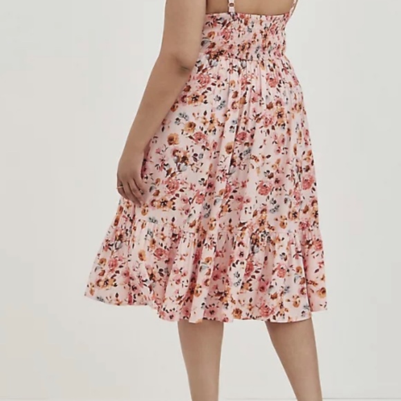 Floral PINK MIDI CHALLIS BUTTON-FRONT SKATER DRESS - Picture 2 of 2